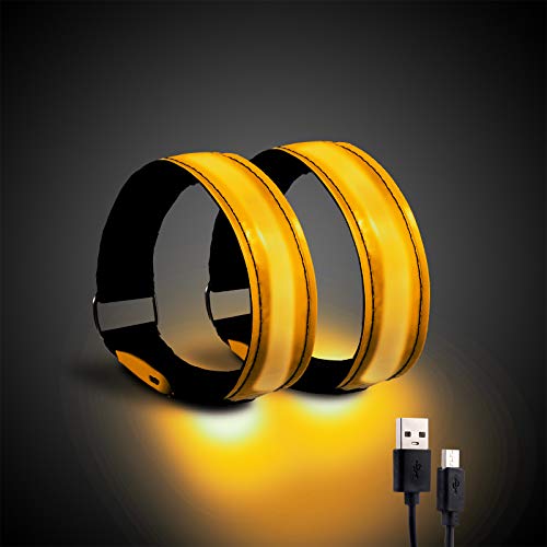 Running Light for Runners (2 Pack) Rechargeable LED Armband Reflective Running Gear, LED Light Up Band for Joggers Bikers Walkers (L Orange)