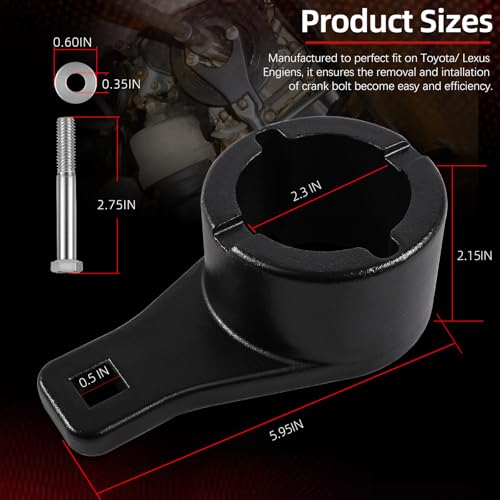 Sunluway for Toyota/Lexus Crankshaft Damper Pulley Holding Holder Tool fits 3.0L 3.3L V6, 4.0L 4.3L 4.7L V8 Engine Crank Pulley Tool Harmonic Damper Tool with 2PCS Crank Bolts