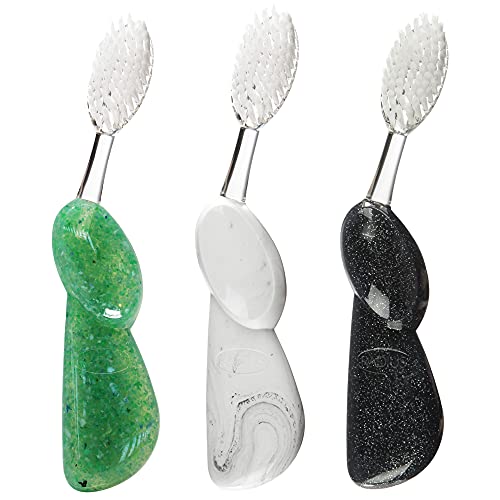 RADIUS Toothbrush, Original Big Brush with Replaceable Head, Right Handed, Midnight Sky/Marble/Soda Pop, BPA Free & ADA Accepted, Pack of 3