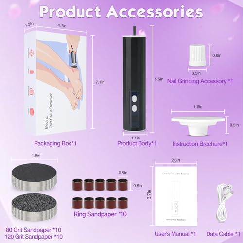Electric Foot Callus Remover, Electric Foot File Speed Adjustment & Direction of Rotation Controller, Pedicure Tools for Feet with 20Pcs Replacement Sandpaper and 10Pcs Barrel Sandpaper