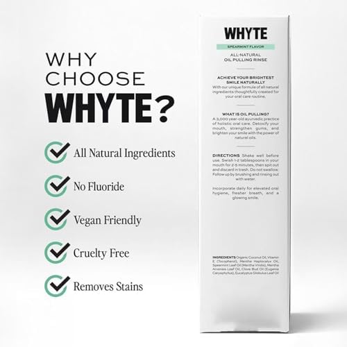 Whyte Spearmint Oil Pulling Rinse with Organic Cold-Pressed Coconut Oil, Helps Maintain Gum Health & Freshens Breath - 8 fl oz