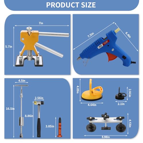 97PCS Dent Puller Kit, Paintless Auto Body Dent Repair Kit with Golden Lifter, Slide Hammer T-bar Dent Puller, Bridge Puller, Suction Cup and Glue Gun for Car Dent Remove Auto Body Dent Removal Kit