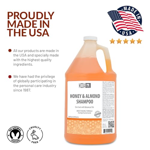 MODA - Moisturizing Shampoo for All Hair Types, Honey Almond, 128 Oz, Professional - Deeply Cleanses and Conditions, Strengthens, Restores and Shine your Hair