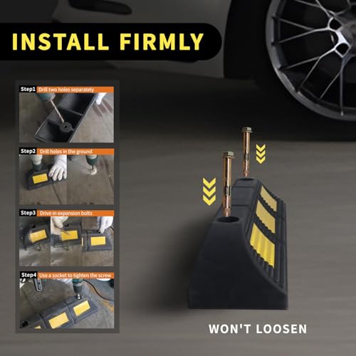 Parking Stopper for Garage Parking Aid 1 Pack Block, Car Truck Curb Floor Parking Lot Wheel Tire Stops Bumpers with Bolt Installation, Rubber Vehicles Aid Gadgets - size: 3.3“H 1pcs
