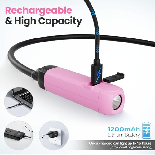 WORKPRO Rechargeable Neck Light, 3 Brightness Hands-Free Neck Work Light | Hands-Free Lighting, Bendable Silicone Arm, Neck Reading Light, for Mechanics, Camping, DIY Projects, Crafting, Pink Ribbon - color: Pink