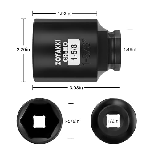 1/2" Drive 1-5/8" Deep 6 Pt CR-MO SAE Impact Socket for Axle Nuts - size: 1-5/8"in., style: 1/2" Drive Deep