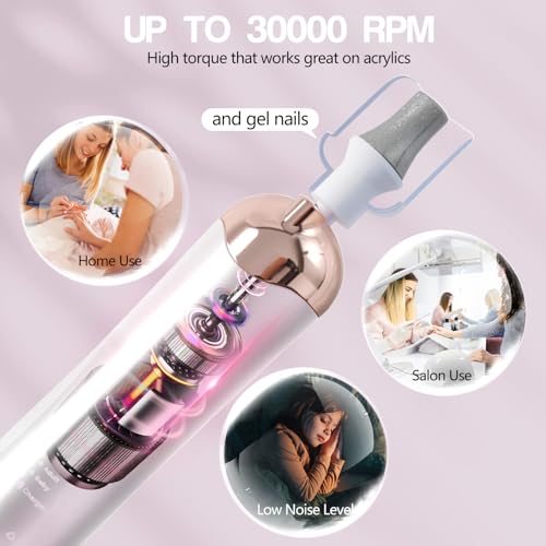 Electric Nail Drill Machine Nail Drill Electric File Nail File Kit for Beginners Acrylic Gel Nails Manicure Pedicure Polishing Shape Tool with 8 Bits Gel Nails and Home Salon Use