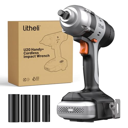 LiTHELi 20V Cordless Impact Wrench Kit with 2.0Ah Battery, 1/2" Hog Ring Impact Gun, Max 295ft-lbs & 3000IPM, 5 Torque Settings, 4 Sockets for Car Tire, Home Garage & DIY (Charger Not Included) - color: Pitch Black