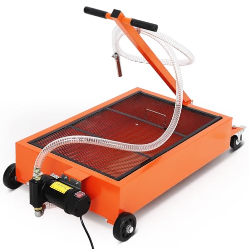 17 Gallon Electric Oil Drain Pan,Low Profile Oil Drain Pan with 110V Pump,64L Oil Change Pan with 8.2ft Hose & Folding Handle, Rolling Oil Drain Cart for Car, SUV, Trucks Oil Draining - size: 17 Gallon, style: Electric
