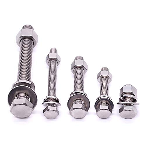 (4 Sets) M12-1.75 x 40mm Hex Bolt Kit, 304 Stainless Steel (18-8), Includes Hexagon Head Screws and Nuts, Flat & Lock Washers, Full Coarse Thread, for Machinery, Automotive, DIY - size: M12 x 40mm