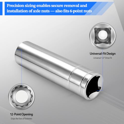 2 Pcs 1/2" Drive 15mm Deep Impact Socket | Anti-Rounding 12 Point Design, Square Chamfered Opening, Easy Removal of Axle Nut - color: Deep, size: 15mm