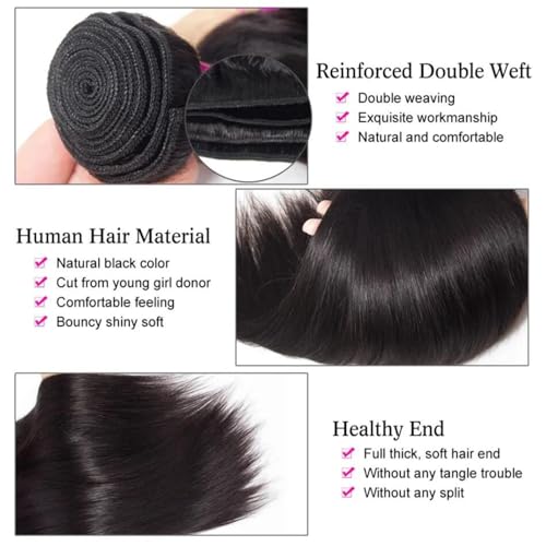 Straight Bundles Human Hair 100% Unprocessed 12A Brazilian Hair 16 18 20 Inch 3 Bundles Deals Human Hair Double Weft Natural Black