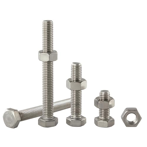 M8-1.25x75mm Hex Bolt and Nut Kit 8set, 304 Stainless Steel (A2-70), Full Thread, Bright Finish, Machine Threaded for Automotive, Machinery, DIY - size: M8x75mm(8 Sets）