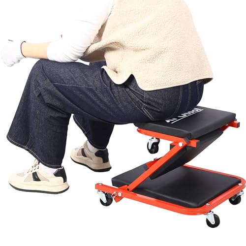 36in 2 in 1 Mechanic Creeper - Z Shape Creeper Seat Foldable Creepers Automotive with 6 Wheels | 300Lbs Capacity Garage Chair | Low Profile Creeper Lay Down or Sit for Garage Shop Auto Repair RED