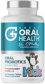 Oral Probiotics for Mouth Bad Breath Treatment for Kids Dental Care & Cavity Prevention with BLIS K12 M18 – Dr Formulated Dental Probiotics for Teeth and Gums, 30 Chewable Tablets Strawberry Vanilla