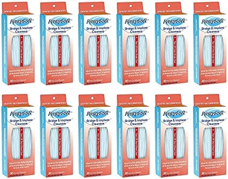 Proxysoft Dental Floss for Bridges and Implants 12 Packs - Floss Threaders for Bridges, Dental Implants, Braces with Extra-Thick Proxy Brush for Optimal Oral Hygiene -Teeth Bridge and Implant Cleaners