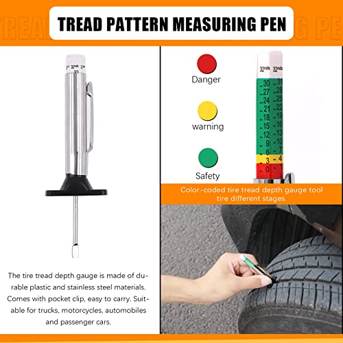 17Pcs Tire Tread Depth Gauge Measuring Tool Set with Digital Tire Thread Depth Gauge Pencil Tire Pressure Gauge Brake Lining Thickness Gauge Set Tire Valve Stem Caps for Motorcycle Truck Car