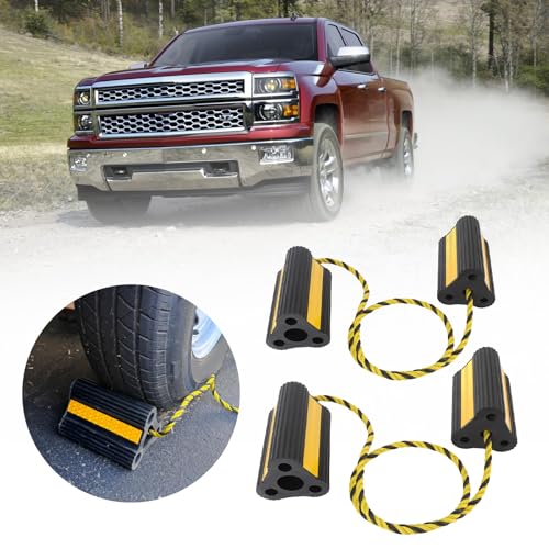 Tyenaza Wheel Chocks Heavy Duty Rubber Wheel Blocks Anti Slip Tire Stopper Blocks with Rope and Reflective Strips for Trailers Camping Vehicle Truck