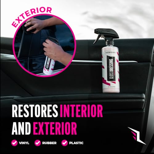 Legendary Gloss Dressing 16oz - Tire Shine Spray & Plastic Restorer - Water Based & Non-Greasy Interior/Exterior Detailing Spray - Trim, Rubber, Vinyl & Plastic Restorer for Cars (2Pack) - size: Gloss Dressing 16oz (2Pack)
