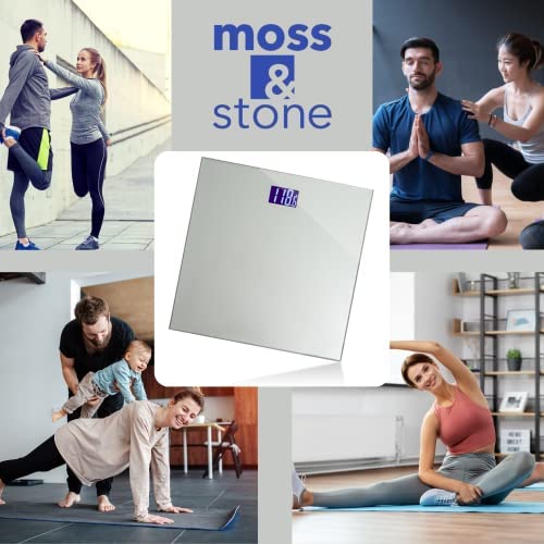Moss & Stone Digital Bathroom Scale for Body Weight, Smart Scale Step-on Technology, Easy Read LCD, Weight Scale 400lb/180kg, Digital Home Scale, Highly Accurate Body Weight Scale, Silver