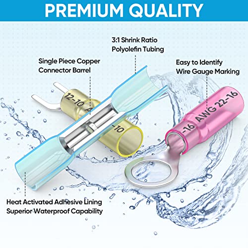 TICONN 160Pcs Heat Shrink Wire Connectors, Waterproof Automotive Marine Electrical Terminals Kit, Crimp Connector Assortment, Ring Fork Spade Butt Splices - style: 160PCS Combo