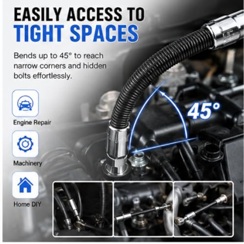 360 Miracle Tool Extension,1/2 Flexible Socket Extension Bar Set Bendable Impact Wrench,Universal Flexible Connecting Rod Tool,Conquer Tight Spaces in Seconds,For Automotive,DIY Projects (Black,3Mix) - color: Black, size: 3Mix