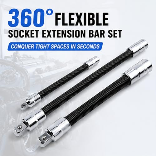 360 Miracle Tool Extension,1/2 Flexible Socket Extension Bar Set Bendable Impact Wrench,Universal Flexible Connecting Rod Tool,Conquer Tight Spaces in Seconds,For Automotive,DIY Projects (Black,3/8) - color: Black, size: 3/8