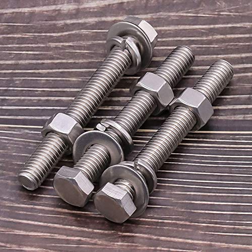 (4 Sets) M10-1.5 x 100mm Hex Bolt Kit, 304 Stainless Steel (18-8), Includes Hexagon Head Screws and Nuts, Flat & Lock Washers, Full Coarse Thread, for Machinery, Automotive, DIY - size: M10 x 100mm