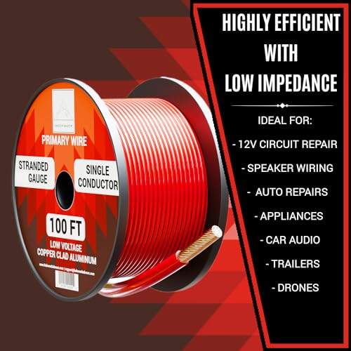 12 Gauge Wire Combo 6 Pack (600ft Total) 100ft Per Roll, 12V Low Voltage Automotive and Electrical Cable, Copper Clad Aluminum (CCA)
