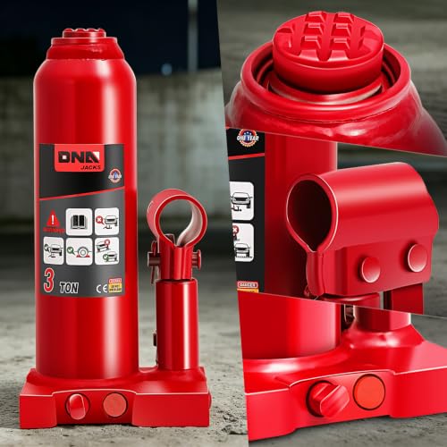 DNA Motoring 3 Tons Hydraulic Car Bottle Jack, Red, 6000 lbs Capacity | Automotive Welded Bottle Jack For Car SUV Pickup Truck, Auto Repair House Lift, with Manual handle & Carrying Storage Case - color: red, style: 3 ton