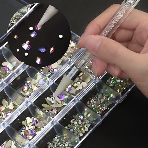 Nail Rhinestones Kit, 18 Types of 900 Special-Shaped Diamonds + 3200 Flat-Bottomed Nail Rhinestones, Nail Crystal DIY Crafts Gemstones for Nail, Shoes, Clothes, Jewels