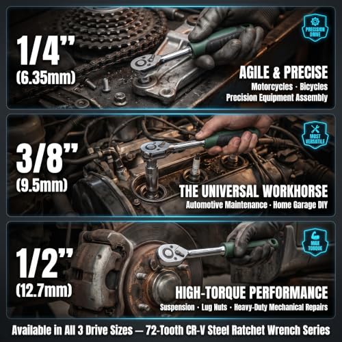 72-Tooth Drive Ratchet Wrench for Socket Set, Reversible Chrome Vanadium Steel Socket Wrench for Auto Repair, Quick-Release Ergonomic Hand Tool(12.7mm) - color: 12.7mm