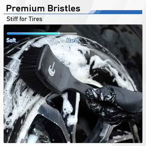 MVEQRRN 9PCS Boar Hair Car Detailing Brushes Set,Car Wheel Kit (Black) | Ultra Soft No Scratch, Car Dust Brush,Car Detailing Brushes Kit, Detail Brushes Car Detailing for Interior Exterior - color: 9pcsblack detail wheel brush set