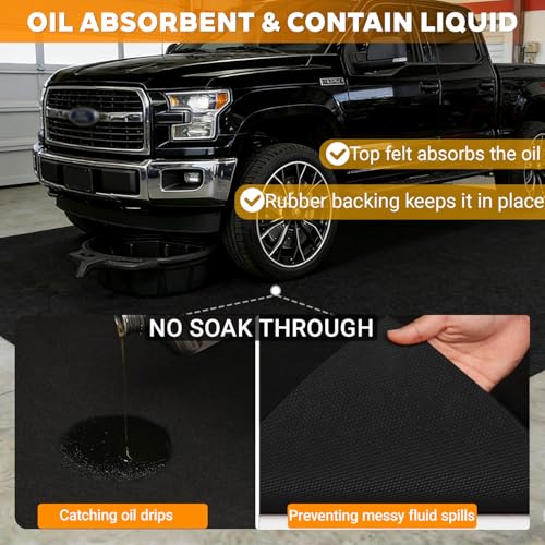 Oil Spill Mat for Driveway Garage, 72x60 Oil Drip Rubber Mat Under Car | Heavy Duty, Absorbent, Waterproof, Leak Resistant, Protect Garage Floor, for Auto Tractor Mower Repairs Oil Change, Black - size: 72" x 60"-Nonslip Black