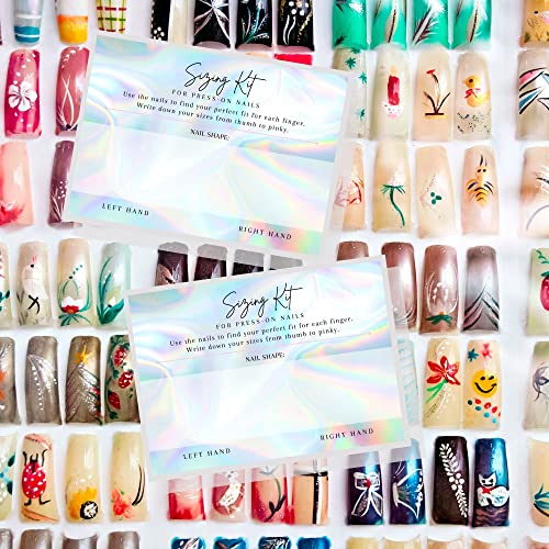 Press On Nail Sizing Card | 30 Pack | 5x7" inch Large Postcard |Press-On Nail Supplies | For DIY Press-On Nail Kit | Sizing Guide for Press-On Nails | Holographic Design