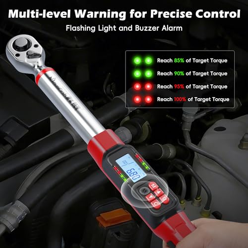 3/8" Digital Angle Torque Wrench, 5-99.6 Ft.lb, ±2% Accuracy, 8pcs | Electronic Torque Wrench with 0.1° Angle Mode, LED Display, Buzzer Alerts for Automotive, Motorcycle & Engine Repair - size: Angle 3/8" 6.8-135N.m/5-99.6Ft.lb