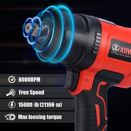XIIW 1/2 Inch Air Impact Wrench, Max Torque 1560 ft-lbs, Lightweight 4.4 lb | Includes 11 Pcs CR-V Steel Impact Socket Set and Storage Case, 8000RPM 1/2 Air Impact Gun Twin Hammer for Automobile Repair - size: 1/2 inch | 1560 ft-lbs 15 PCS Wrench + Socket