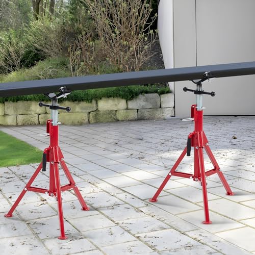 Folding Pipe Stand with 2-Ball Transfer V-Head, 28-52 Inch, 2500 Lbs | Heavy Duty Steel, Adjustable Height, Portable for Welding & Pipe Work - size: 28"-52" 2-Ball