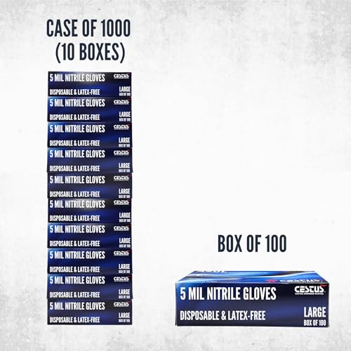 Cestus 5 Mil Nitrile Gloves Disposable Latex Free, Chemical Resistant, Mechanic, Food Prep, Tattoo, Cleaning, Bulk - size: Large, style: Case of 1000