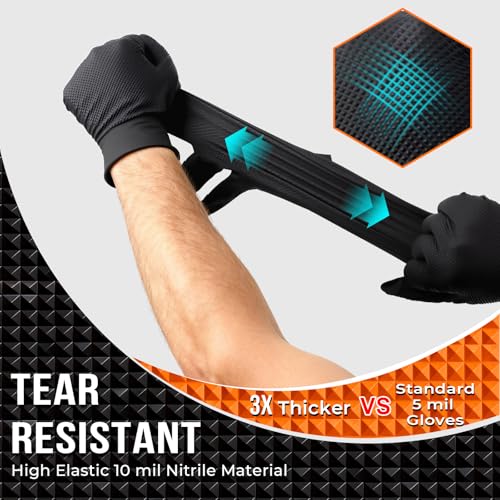 ANBOSON 10 Mil Heavy Duty Diamond Texture Nitrile Gloves, X-Large, 100 Ct | 10 Mil Diamond Grip, Heavy Duty Protection, Industrial Work, Automotive Repair, Mechanics, Equipment Maintenance, Secure Grip - color: Black of 100, size: X-Large