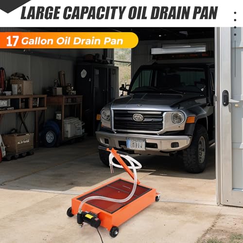 GAOMON Oil Drain Pan,Low Profile Oil Drain Pan with Electric Pump,Oil Change Pan with 8ft Hose & Folding Handle, Rolling Oil Drain Cart for Car, SUV, Trucks Oil Draining - size: 15 Gallon, style: Manual