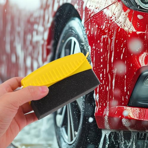 SECFOU 2pcs Car Cleaning Brush Set with Tire Shine Wax Applicator Pads, Soft Detailing Sponge Brushes with Lid for Wheels, Tires, Dashboard, and Interior Auto Care