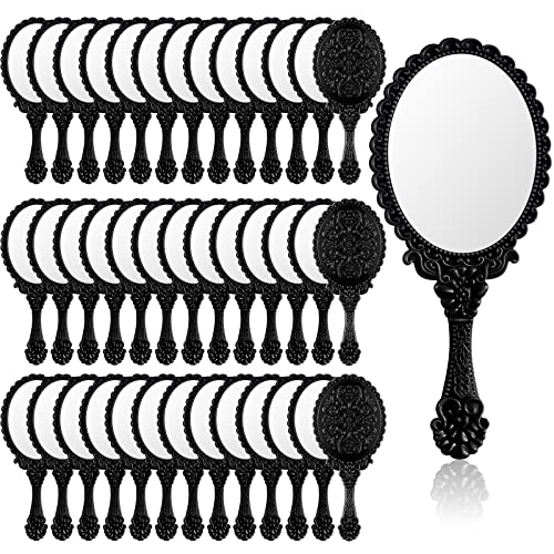 Namalu 40 Pcs Vintage Handheld Mirror Retro Hand Held Mirror Vintage Hand Mirror with Handle Plastic Hand Held Mirrors Cute Compact Mirror(Black)