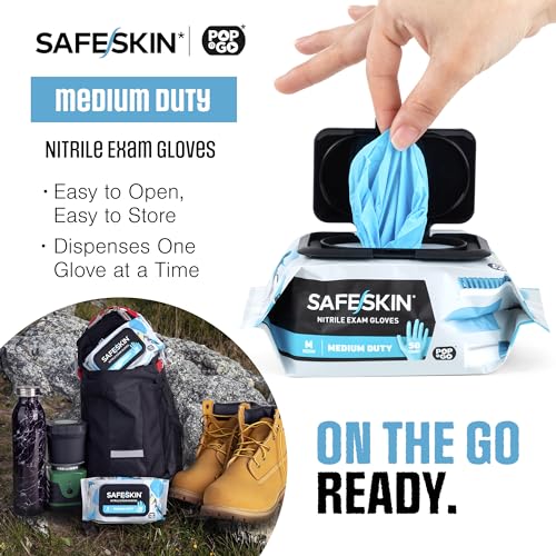 SAFESKIN Disposable Nitrile Gloves in POP-N-GO Pack (50 or 200 Count) Medium Duty, Powder-Free -Cleaning, Gardening, Crafts - size: Medium (Pack of 50)