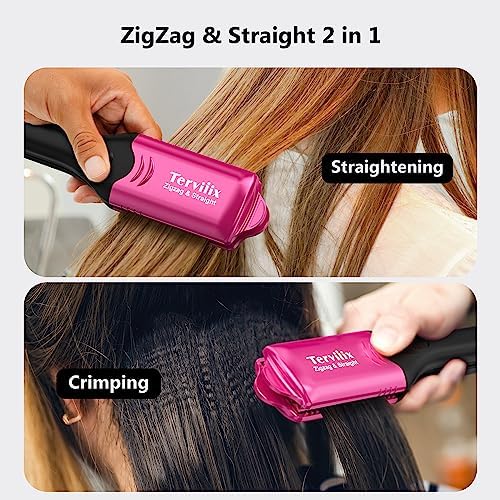 Terviiix Crimper Hair Iron with 4 Interchangeable Plates, Keratin & Argan Oil Infused Hair Crimper for Women, Volumizing Crimping Iron for Thin Fine Hair, 5 Heat Settings & 60 Mins Auto Off, Pink