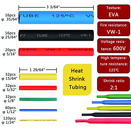 Heat Gun for Shrink Tubing - 328pcs 2:1 Wiring Heat Shrink tubing + 300W Shrink wrap Heat Gun with Case. - size: Shrink Ratio 2:1 with case