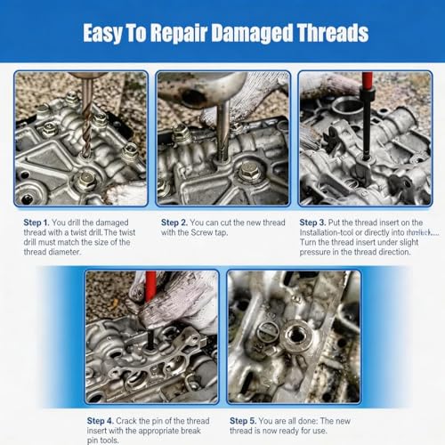 M10 X 1.0 Thread Repair Kit, Metric Helicoil Kit with HSS Drill Bit, 10PC Wire Thread Inserts - size: M10 x 1.0mm
