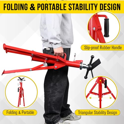 2PCS Pipe Jack Stand, Heavy Duty Pipe Stand, 2500LB Jack Stands Carbon Steel with Portable Folding Legs 28-52 Inch Height Adjustable 1/8"-12" Capacity - color: Red | 2PCS