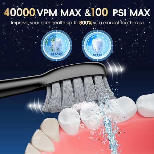 Electric Toothbrush with Water Flosser Combo in One, Professional Flossing Toothbrush for Teeth Cleaning and Flossing, Plaque Removal,Rechargeable with 5 Replacement Brush Heads