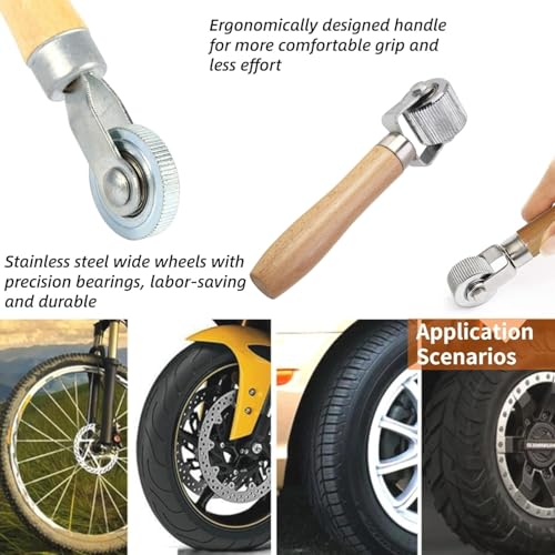Tire Patch Roller Compaction Tool Automobile Tyre Repair Tube Stitch Puncture Rolling Wheel with Wooden Handle 7.28 Inch- 4cm - color: 4cm